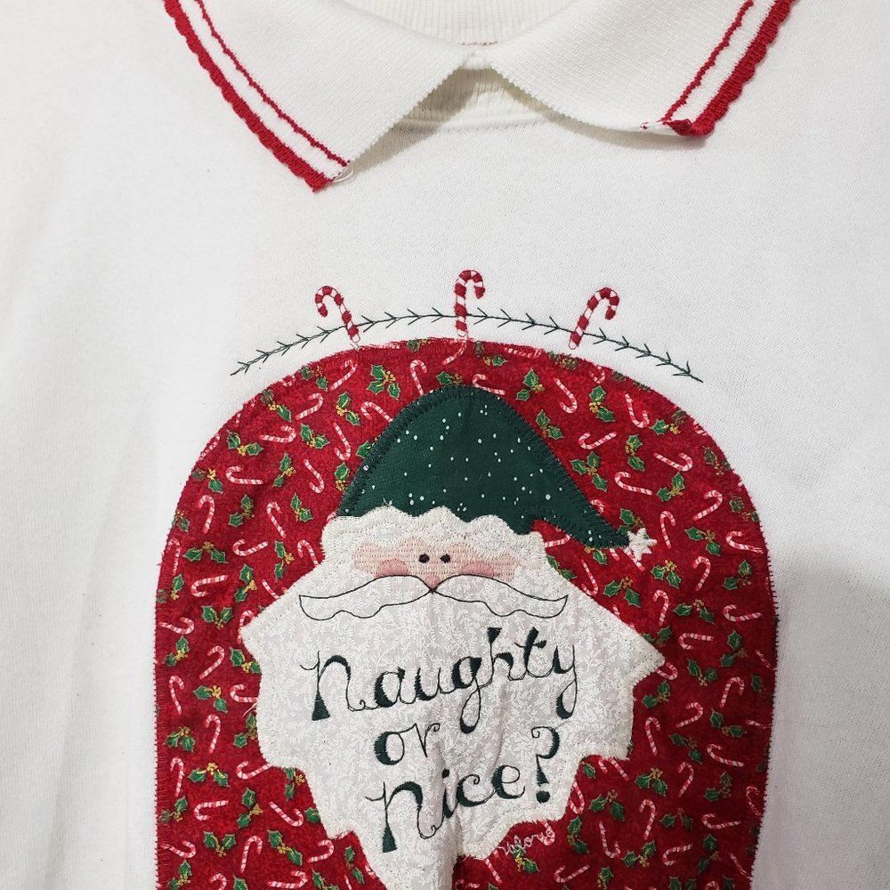 New Vtg Valorie Sockwell Christmas Naughty Or Nice White Sweater 2X USA Made - Picture 5 of 14